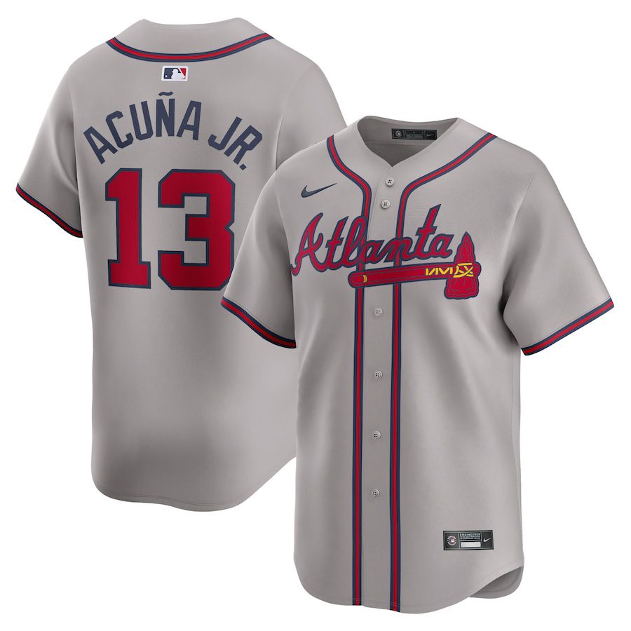 Men Atlanta Braves #13 Ronald Acuna Jr. Nike Gray Away Limited Player MLB Jersey